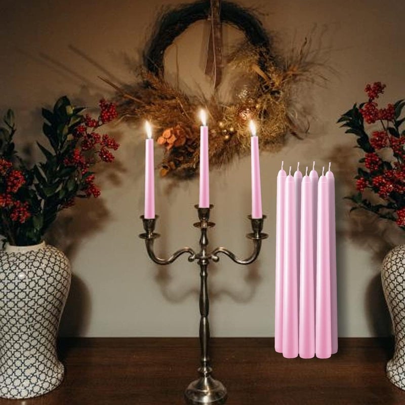 WPONSZU Set of 14 Pink Taper Candles, 7-8 Hours Burn Time, Unscented, Smokeless and Dripless, 4/5 x 10 Inch Dinner Candle Set for Valentine's Day,Household, Wedding, Party and Home Décor Candlesticks - Image 2